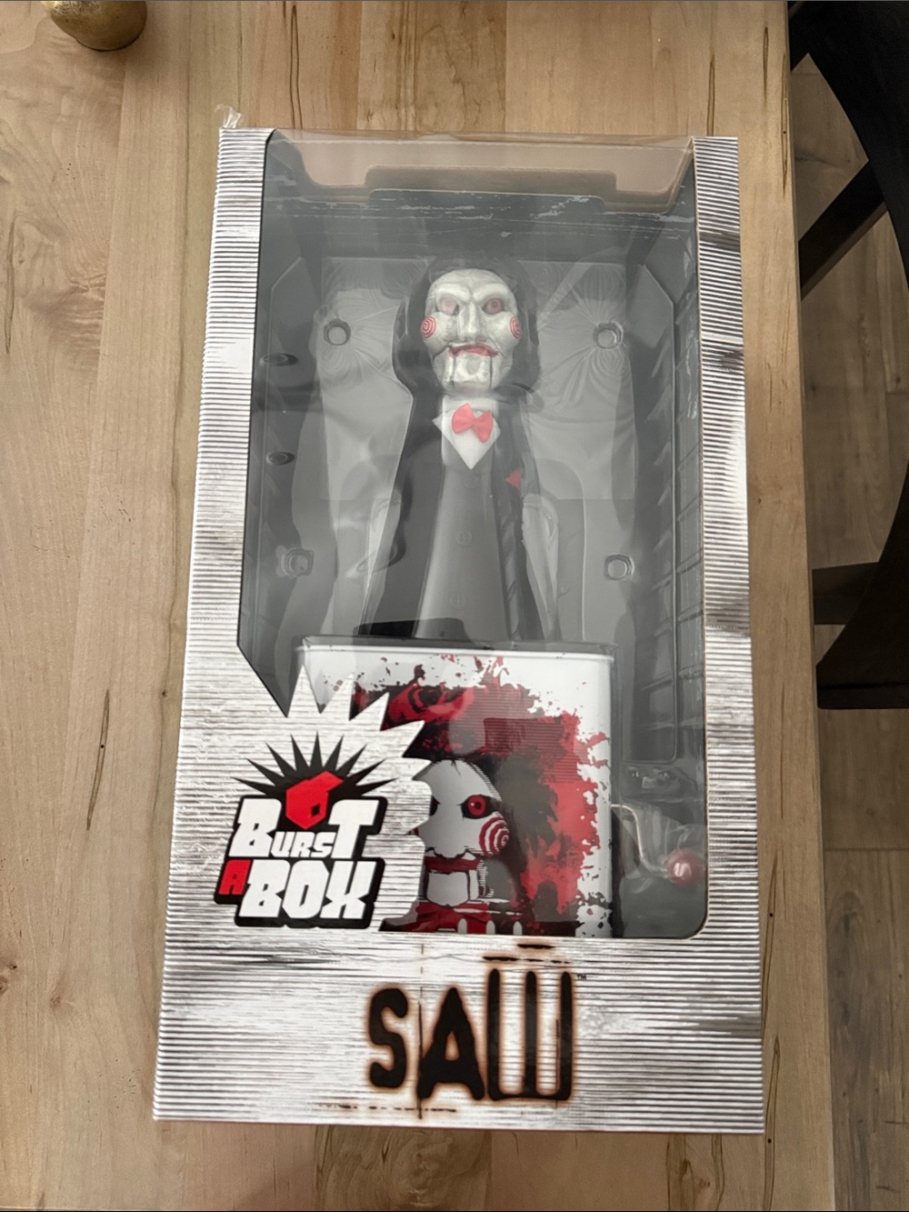Saw Billy Puppet Collector Figure in Black and White - Burst A Box